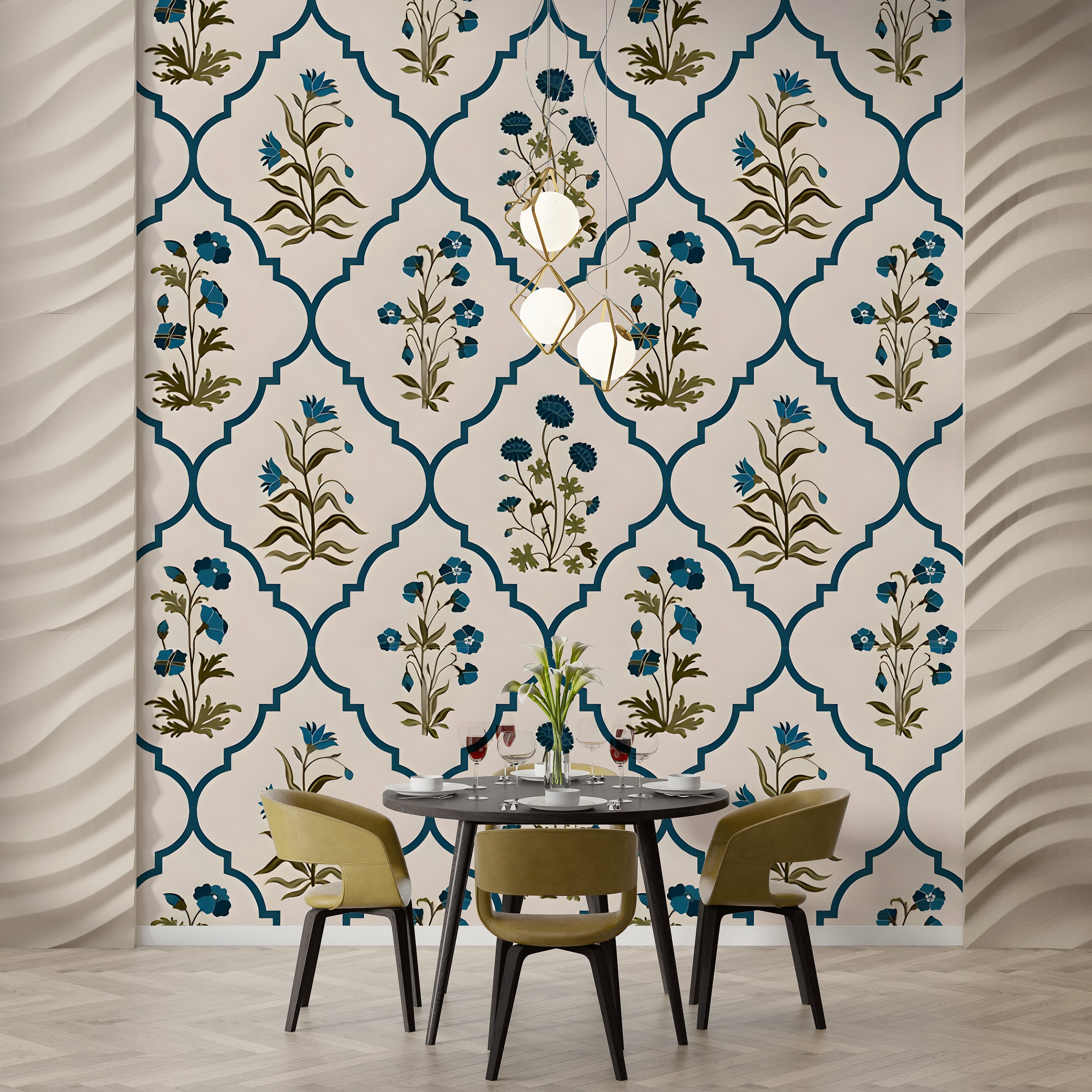 Floral Arch Pattern Wallpaper | Elegant Botanical Wall Design – Krutik