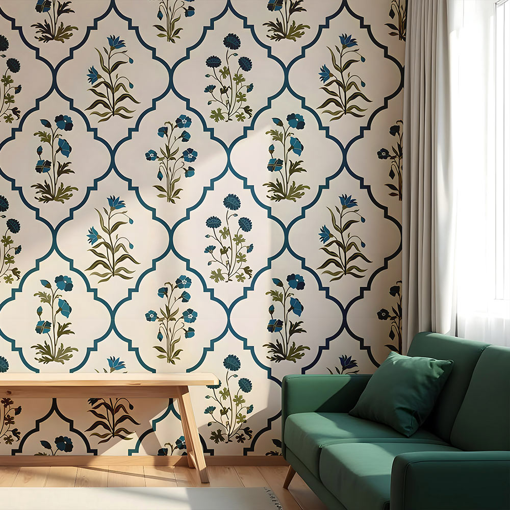 Floral Arch Pattern Wallpaper | Elegant Botanical Wall Design – Krutik