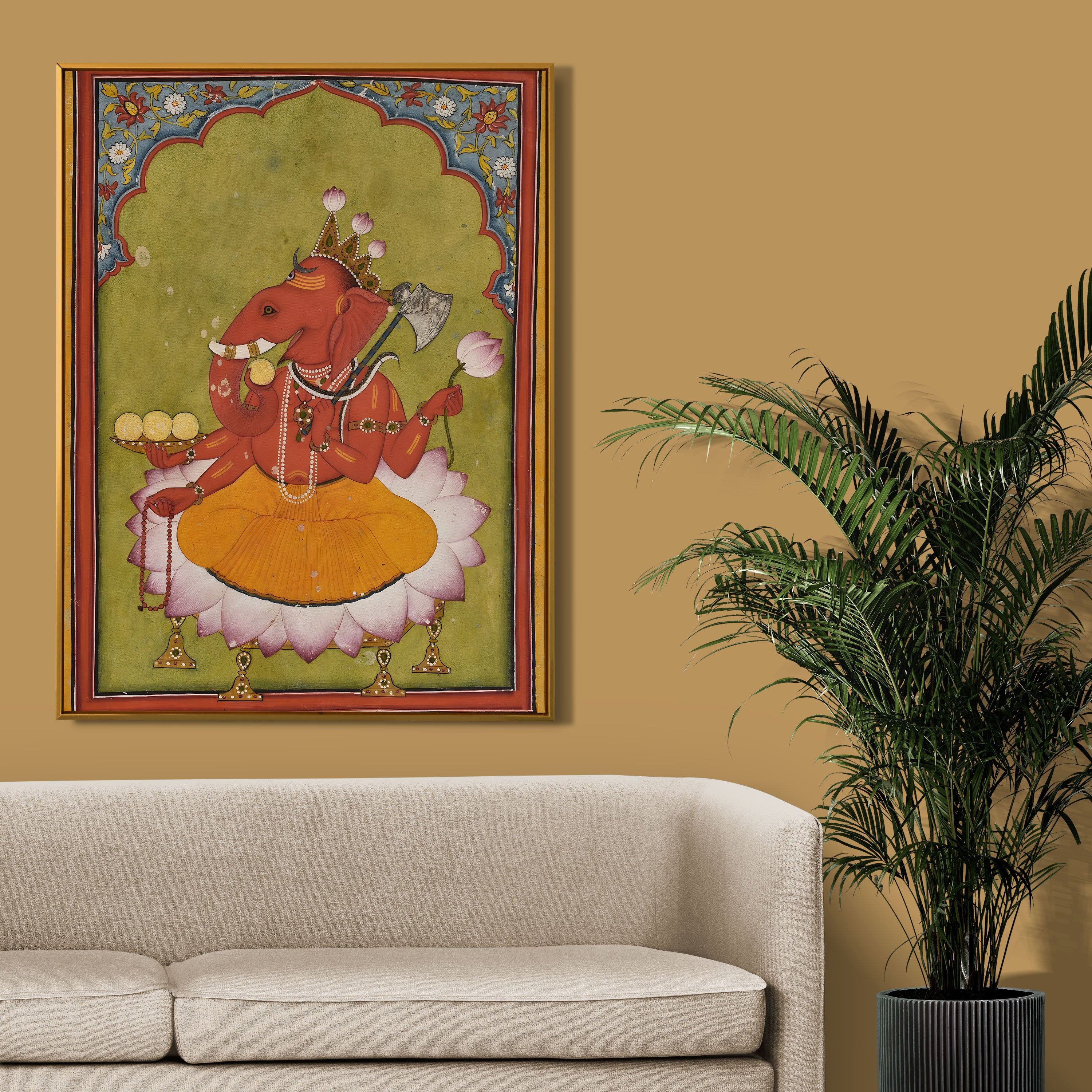 Lord Ganesha Miniature Painting by Krutik – Auspicious Indian Wall Art