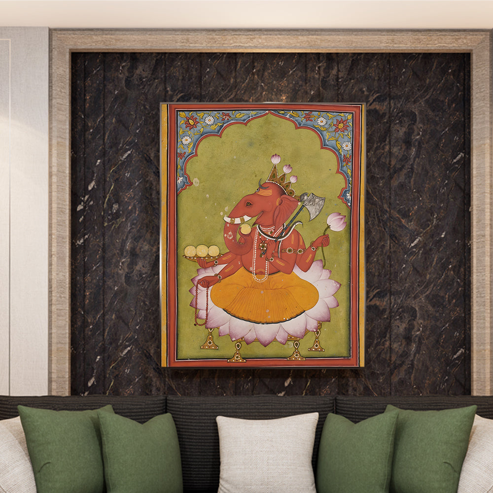 Lord Ganesha Miniature Painting by Krutik – Auspicious Indian Wall Art