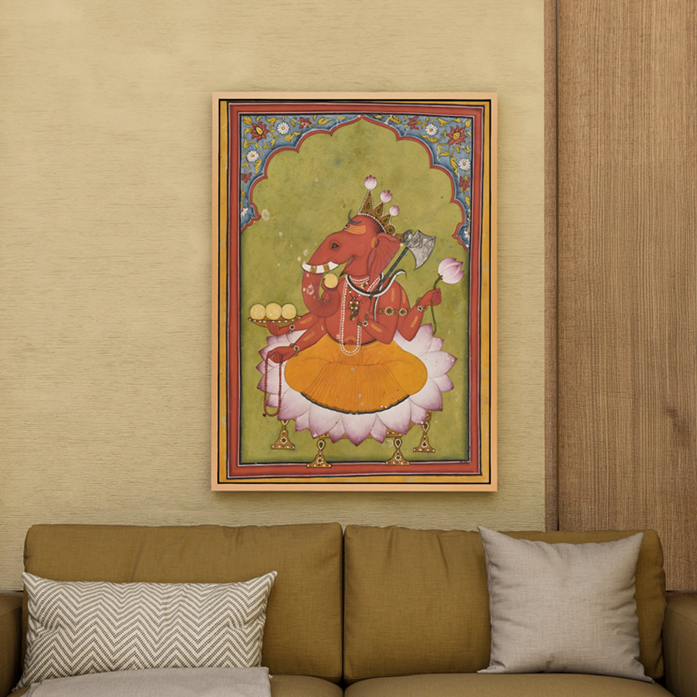 Lord Ganesha Miniature Painting by Krutik – Auspicious Indian Wall Art