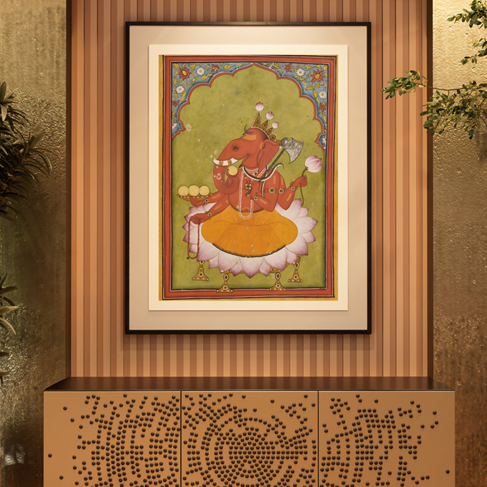 Lord Ganesha Miniature Painting by Krutik – Auspicious Indian Wall Art