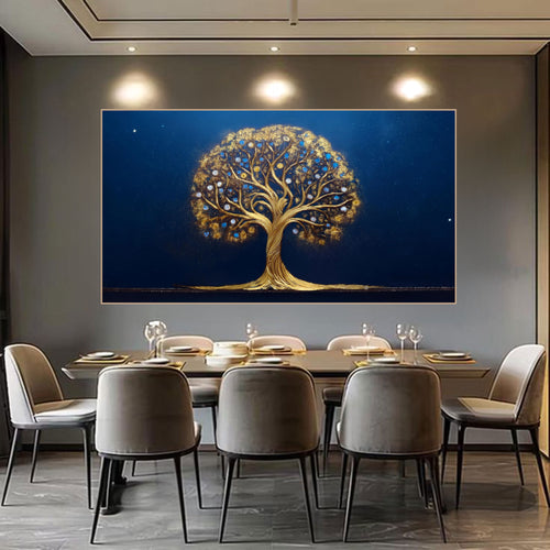 Tree of Life Canvas Painting – Golden Cosmic Wall Painting for Home.