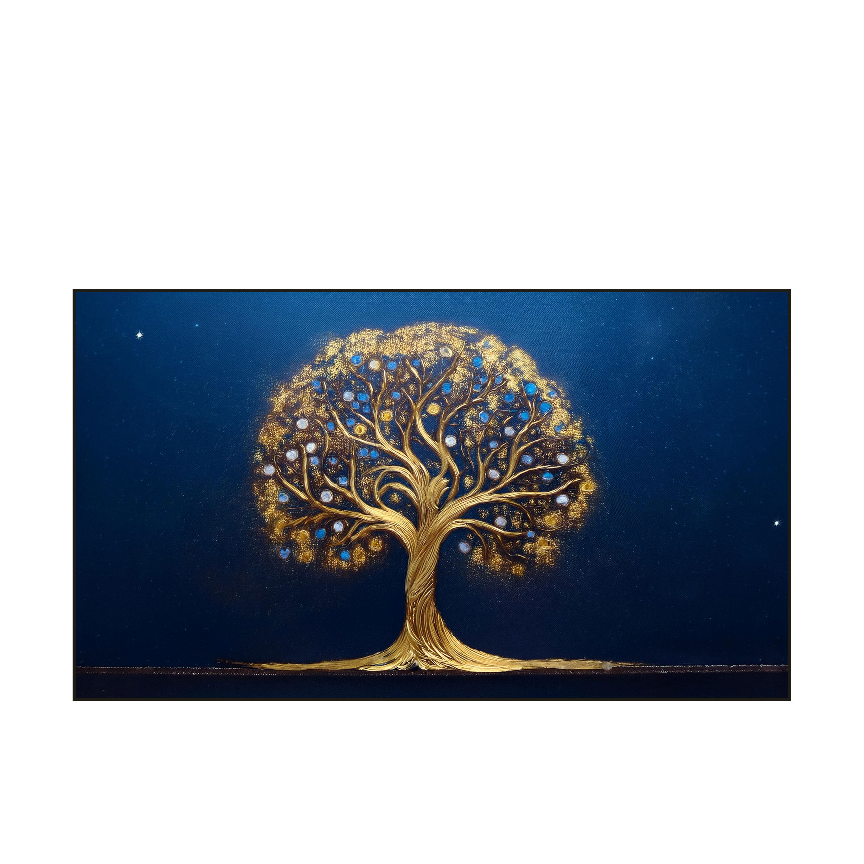 Tree of Life Canvas Painting – Golden Cosmic Wall Painting for Home.