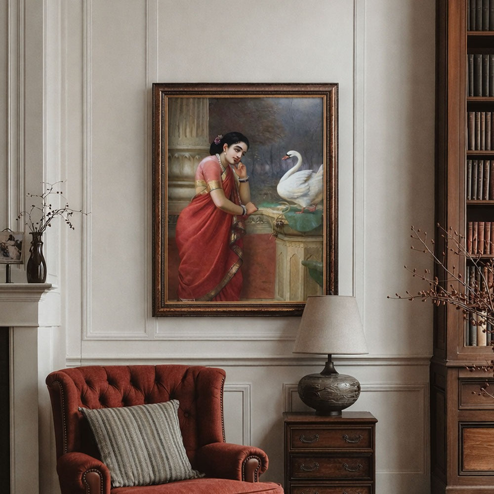 Raja Ravi Varma | Damayanti and the Swan Wall Painting | Indian Classical Wall Art | Krutik