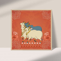 krutik Indian Sacred Cow Wall Art – Regal Ethnic Painting for Home