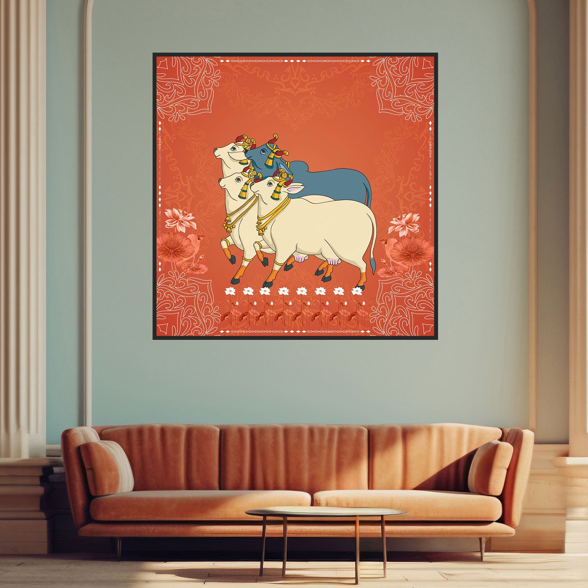 krutik Indian Sacred Cow Wall Art – Regal Ethnic Painting for Home