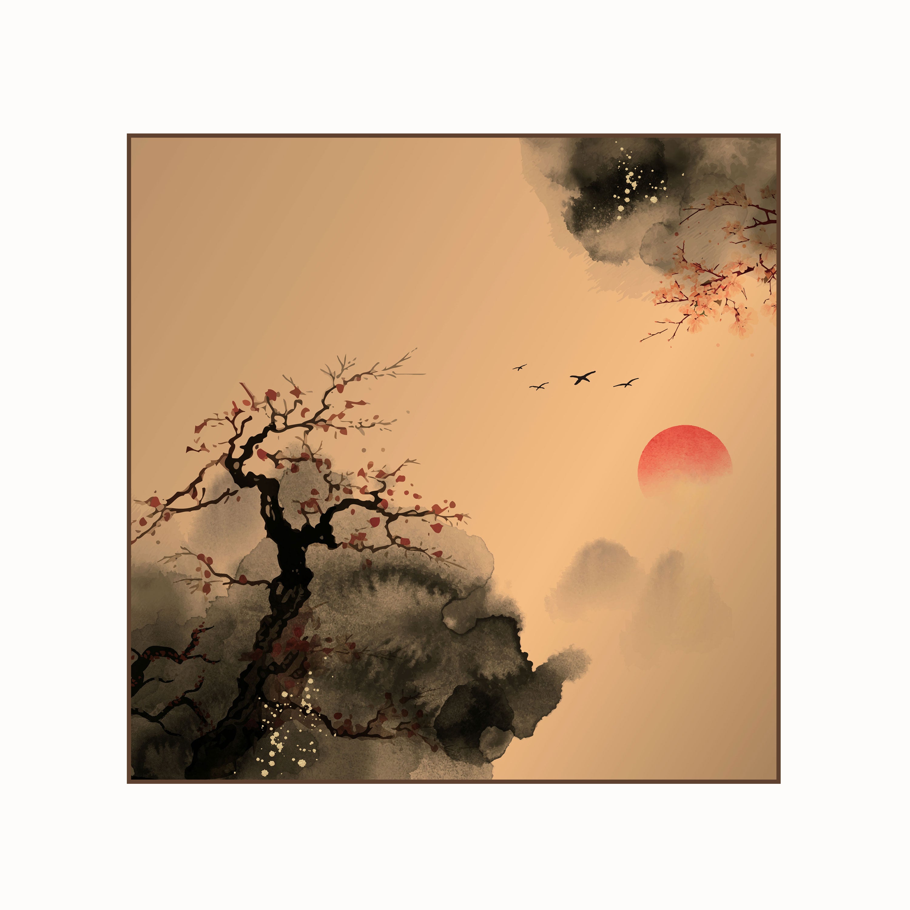 Japanese Sunrise Canvas Painting – Zen Nature Wall Painting for Home.