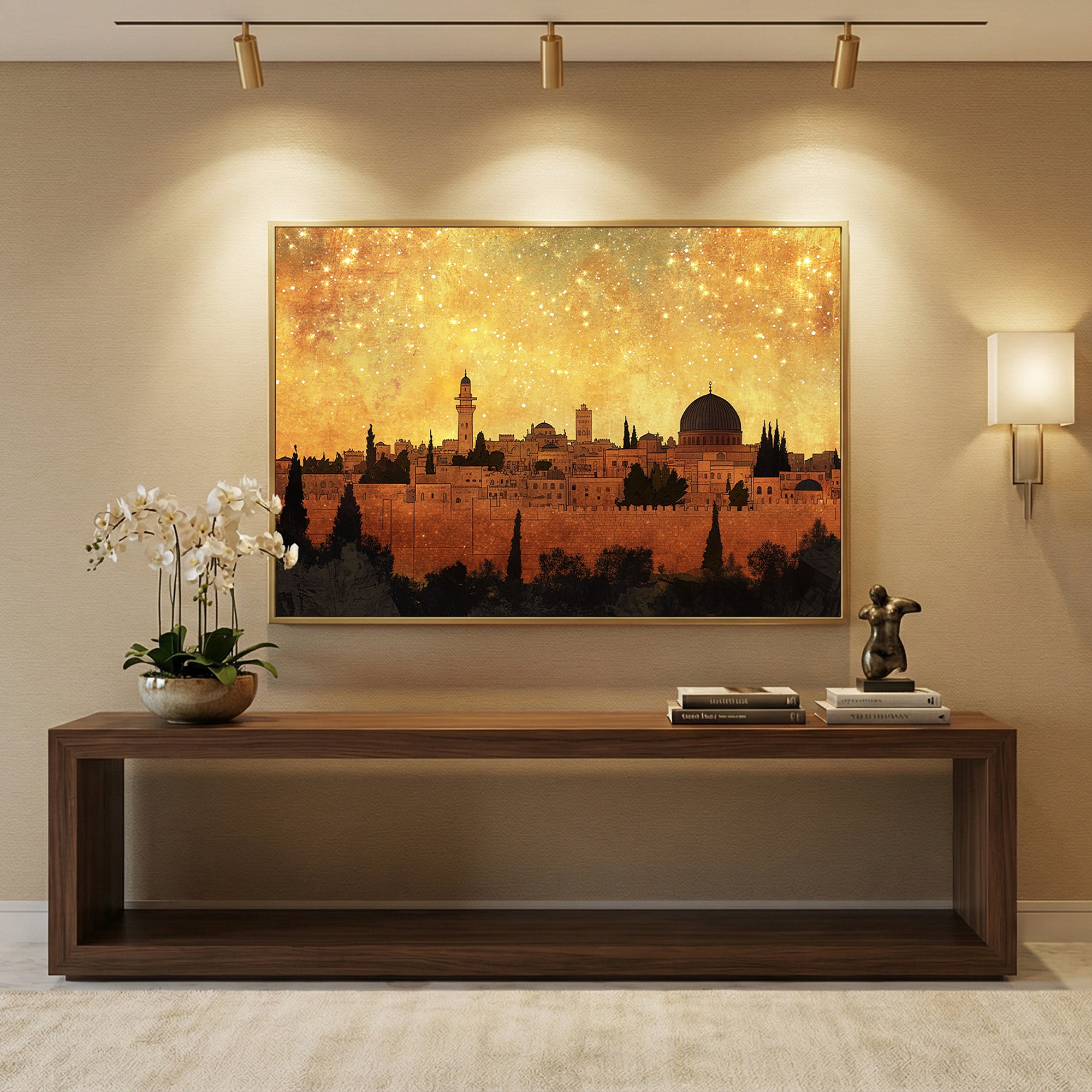 Jerusalem Skyline Wall Art | Islamic Canvas Painting | Mosque Cityscape Wall Decor | Spiritual Home Decor