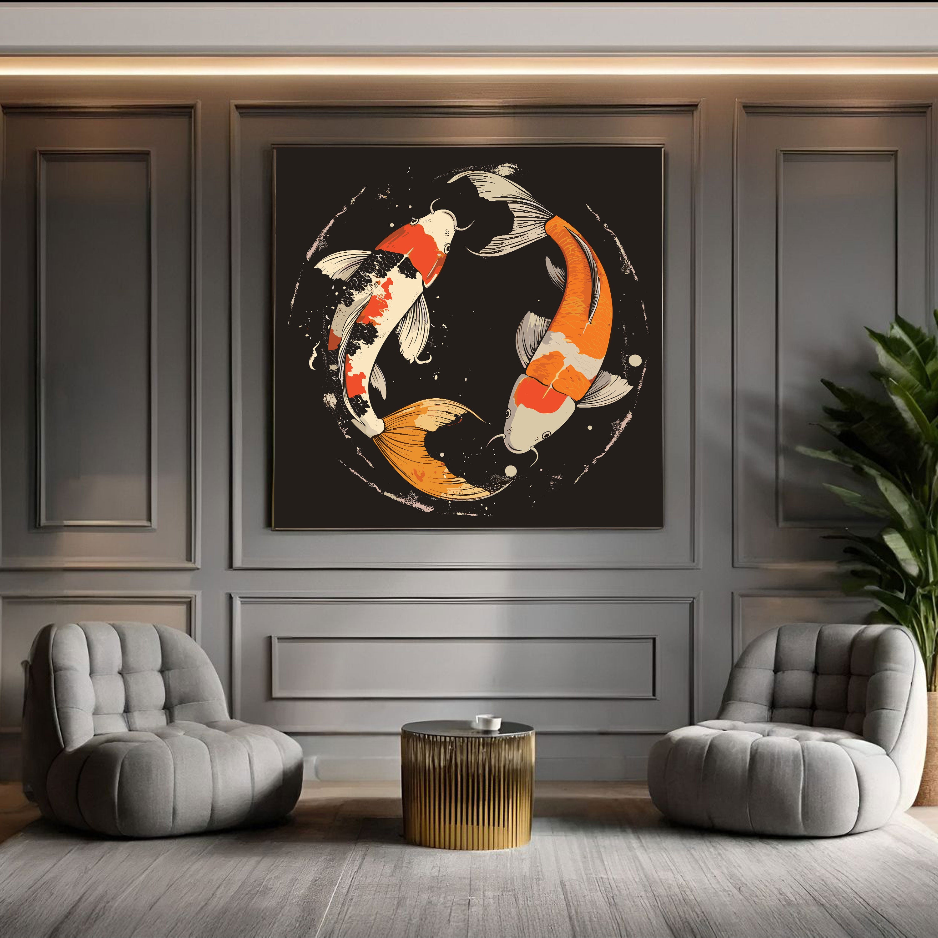 Koi Fish Canvas Painting – Harmony & Prosperity Wall Painting for Home.