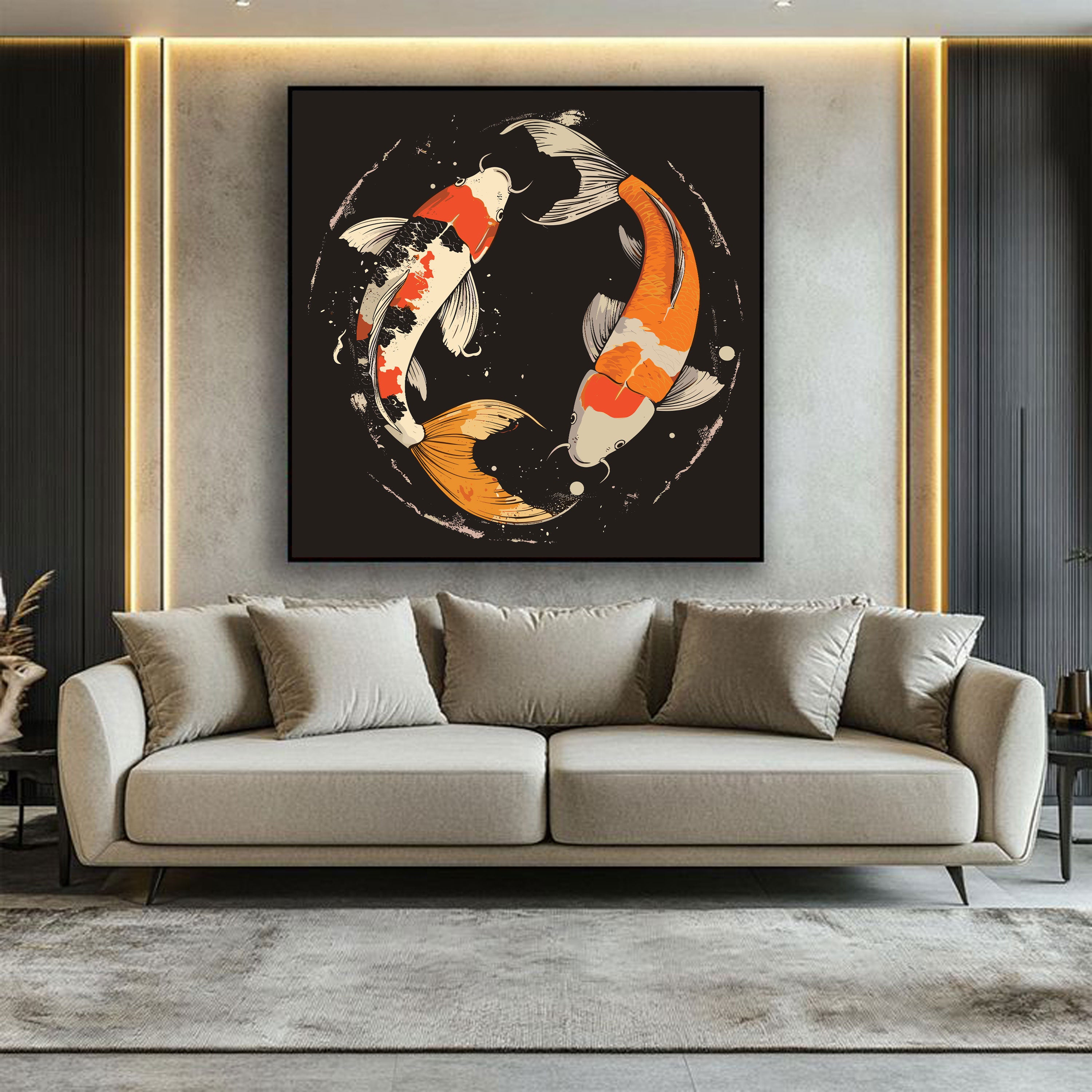 Koi Fish Canvas Painting – Harmony & Prosperity Wall Painting for Home.