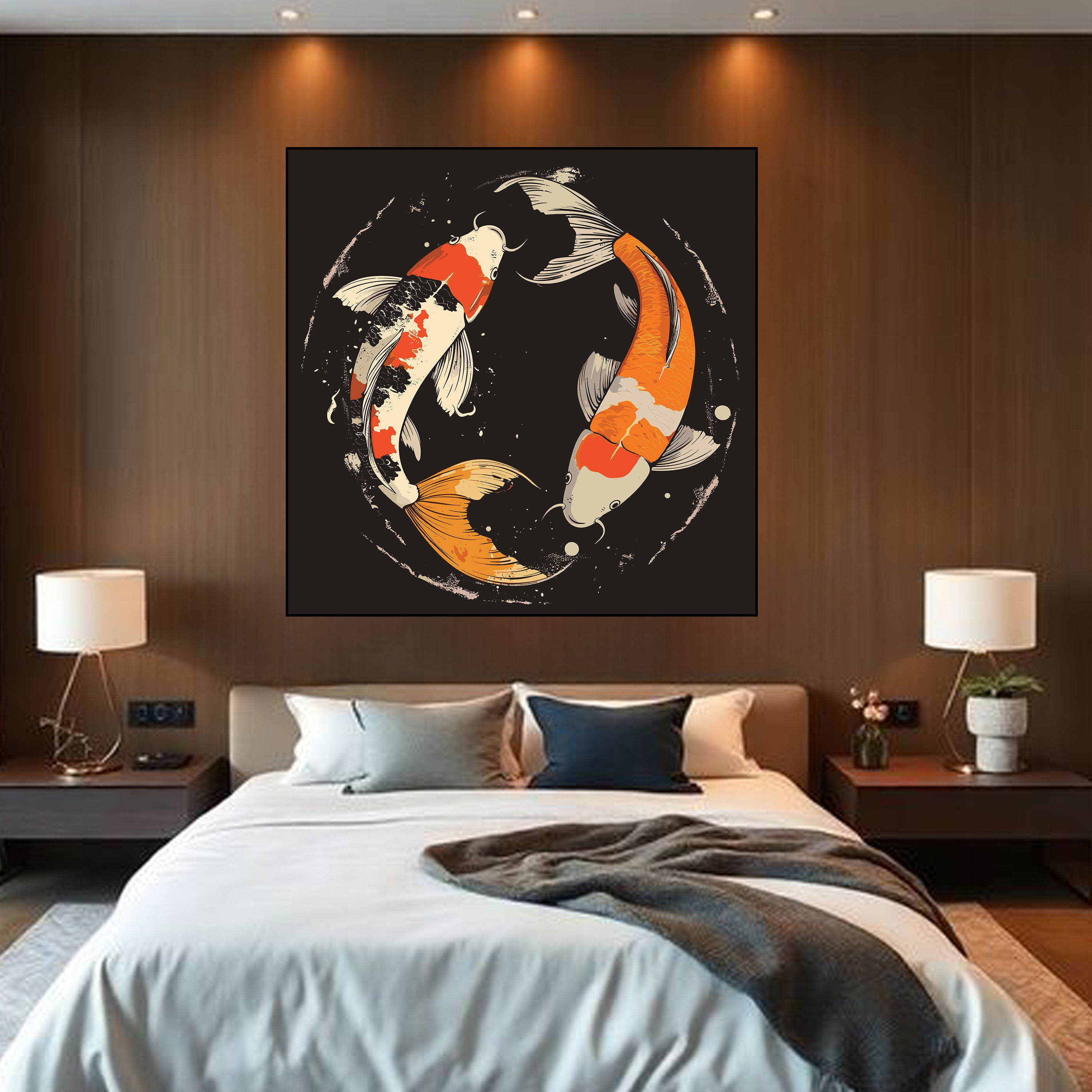Koi Fish Canvas Painting – Harmony & Prosperity Wall Painting for Home.