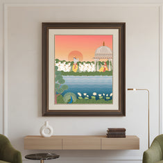 Radha Krishna Riverside Wall Art by Krutik – Divine Indian Painting