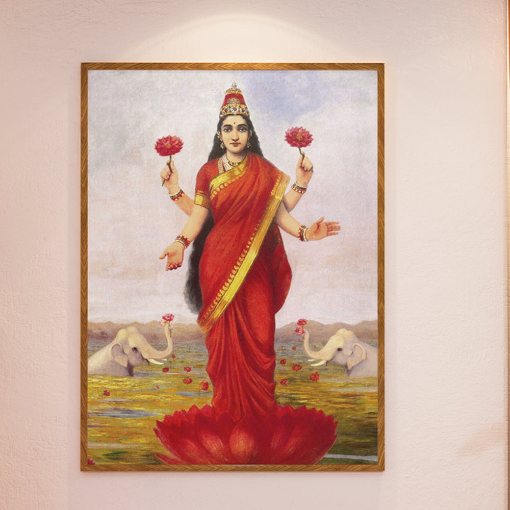 Gaja Lakshmi Painting by Krutik – Lakshmi on Lotus with Elephants