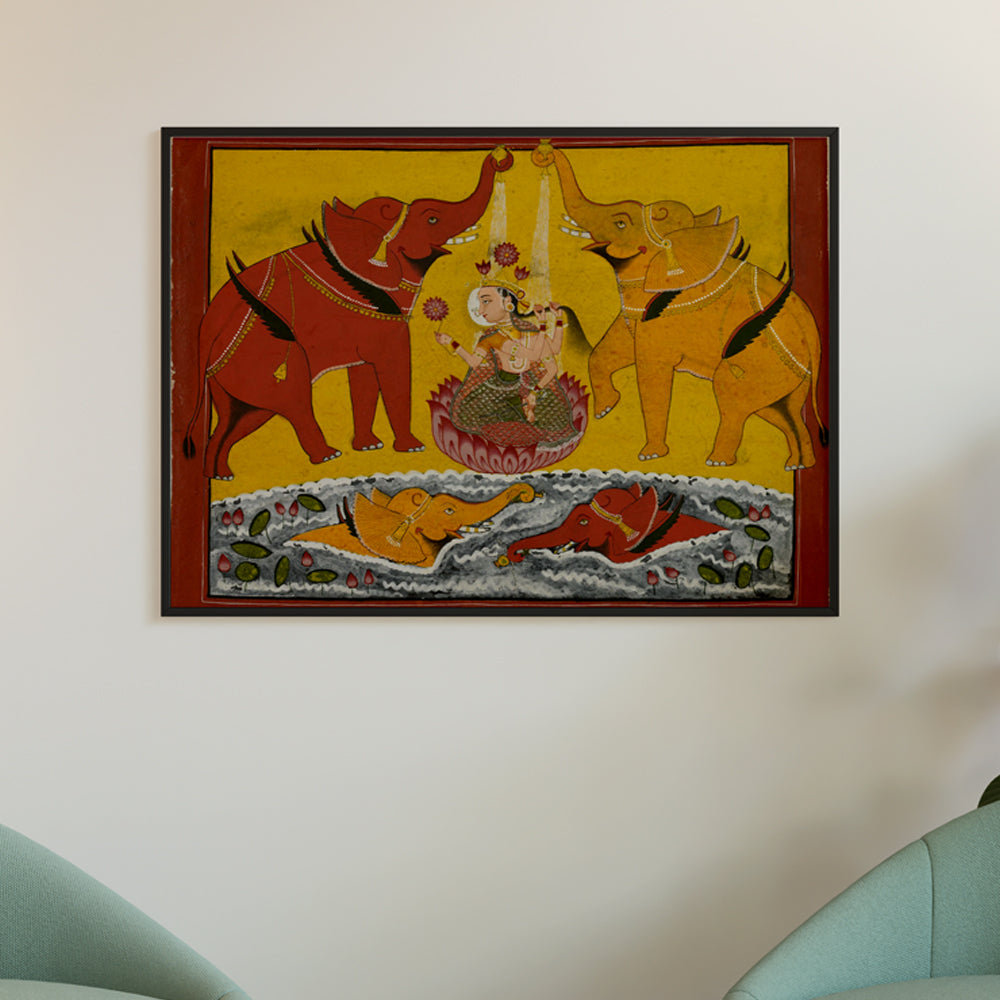 Gaja Lakshmi Pattachitra Painting by Krutik – Goddess Lakshmi with Elephants on Lotus