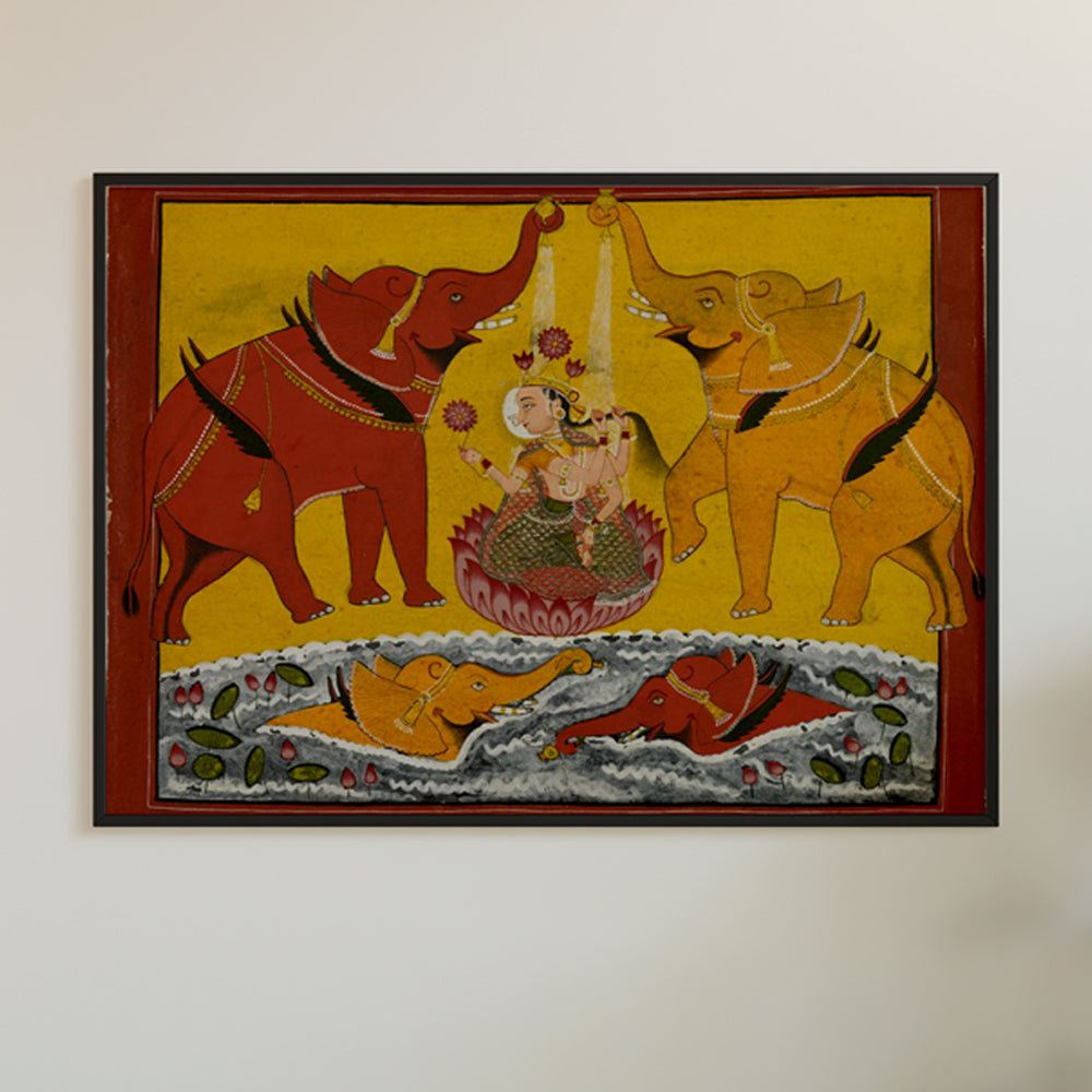 Gaja Lakshmi Pattachitra Painting by Krutik – Goddess Lakshmi with Elephants on Lotus