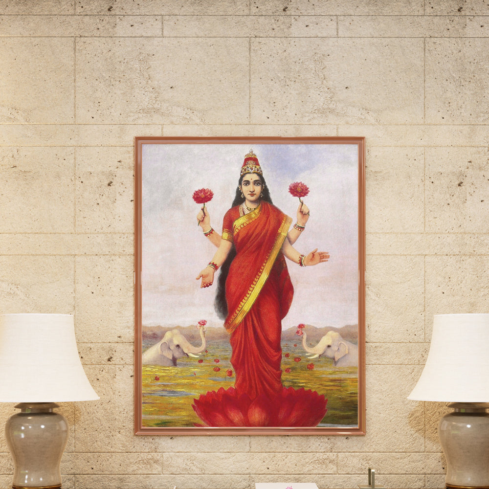 Gaja Lakshmi Painting by Krutik – Lakshmi on Lotus with Elephants