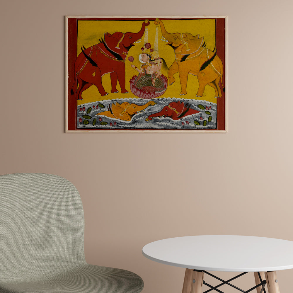 Gaja Lakshmi Pattachitra Painting by Krutik – Goddess Lakshmi with Elephants on Lotus