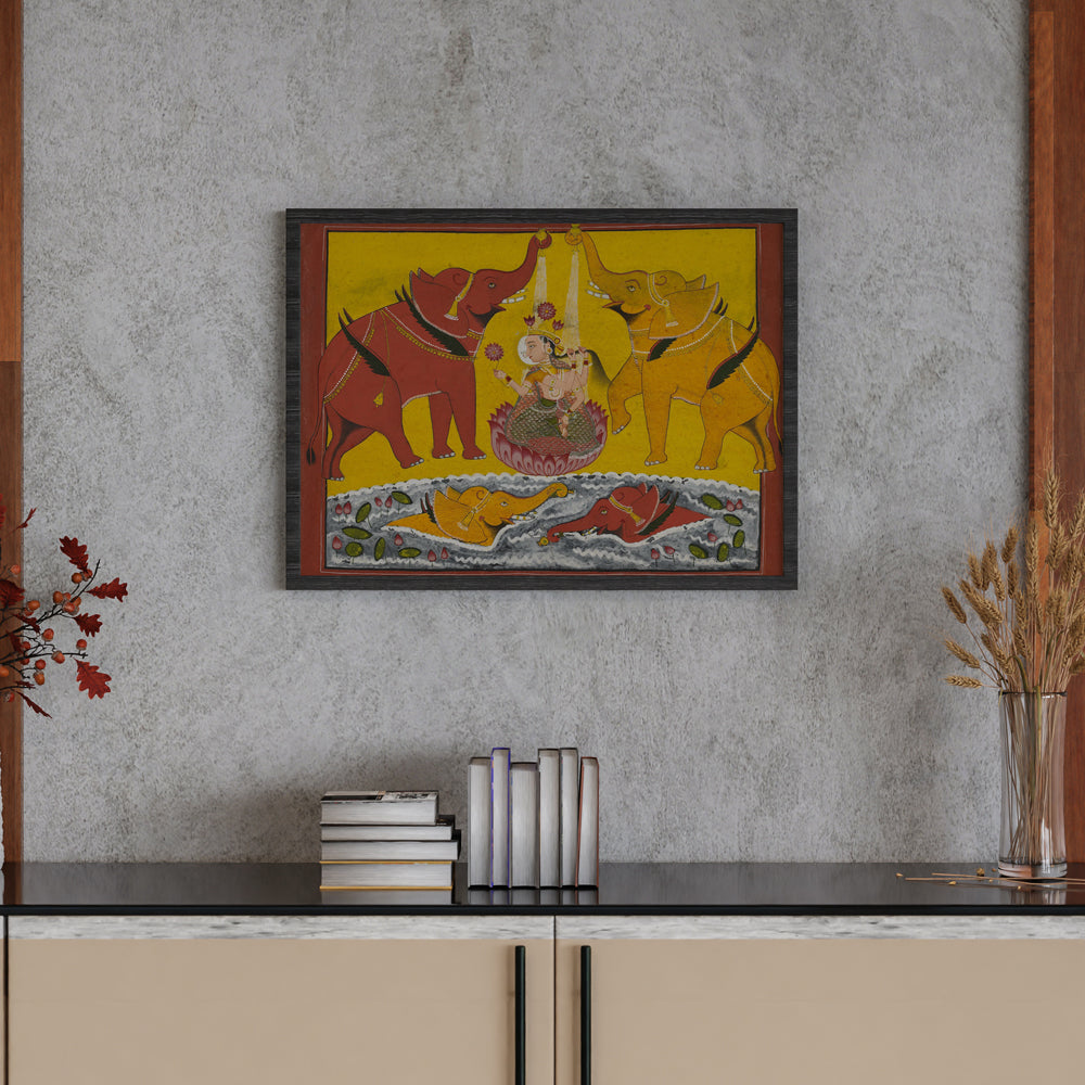 Gaja Lakshmi Pattachitra Painting by Krutik – Goddess Lakshmi with Elephants on Lotus