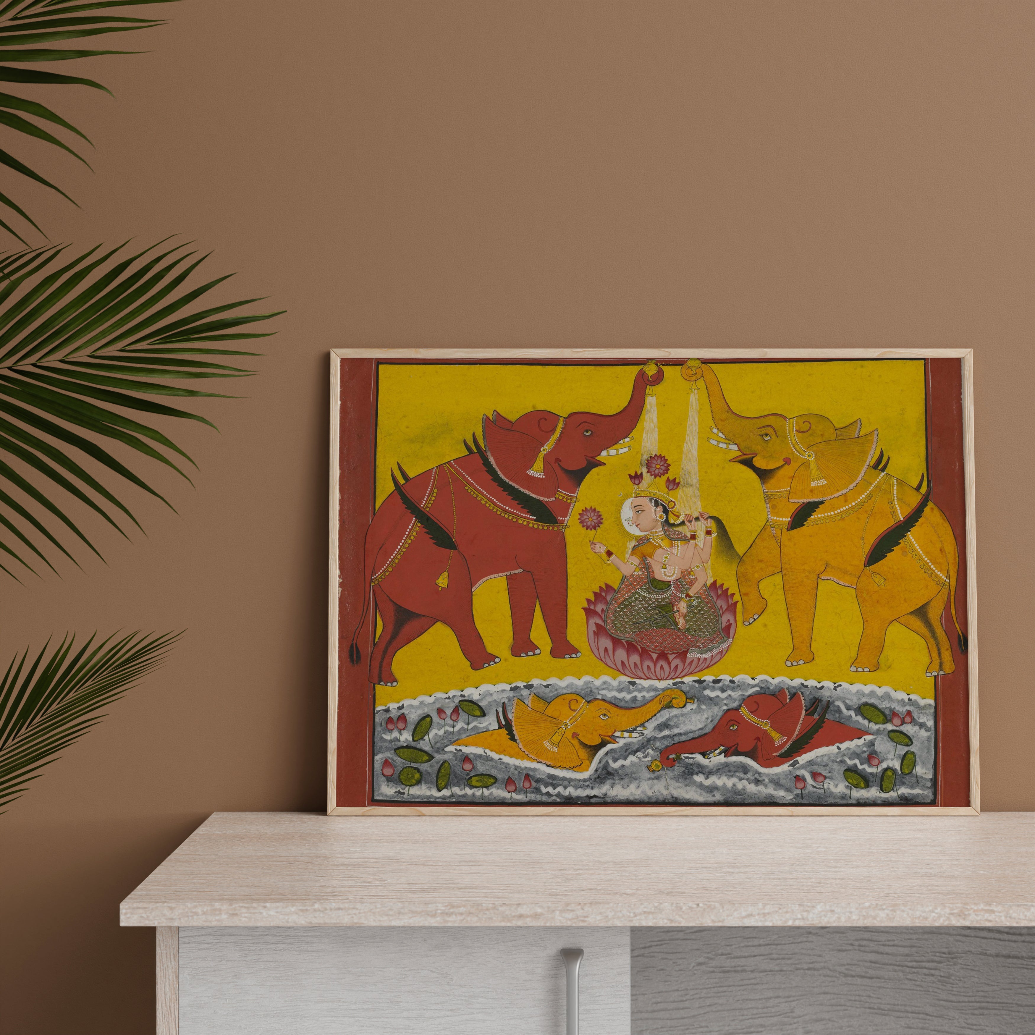 Gaja Lakshmi Pattachitra Painting by Krutik – Goddess Lakshmi with Elephants on Lotus