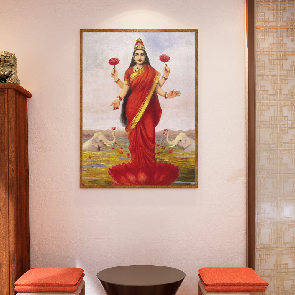 Gaja Lakshmi Painting by Krutik – Lakshmi on Lotus with Elephants