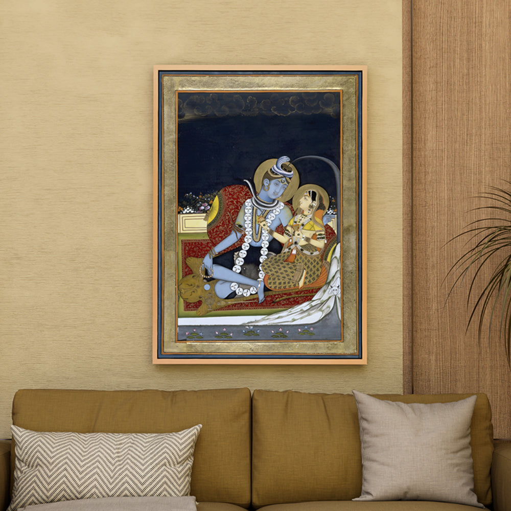 Shiva Parvati Miniature Painting by Krutik – Divine Indian Classic Art