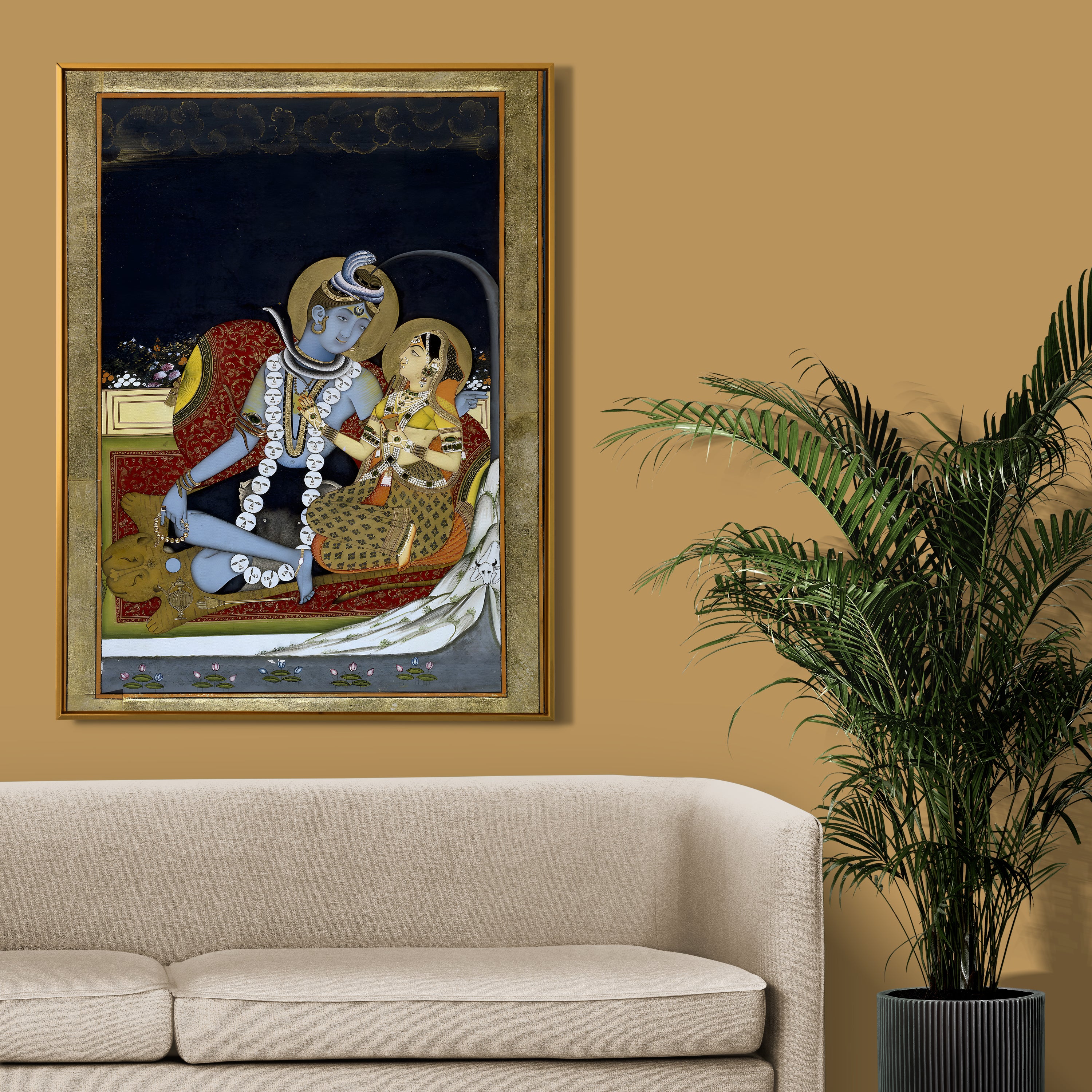 Shiva Parvati Miniature Painting by Krutik – Divine Indian Classic Art