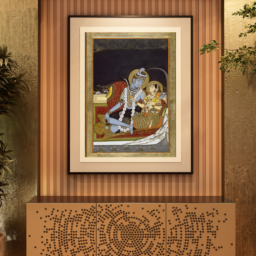 Shiva Parvati Miniature Painting by Krutik – Divine Indian Classic Art