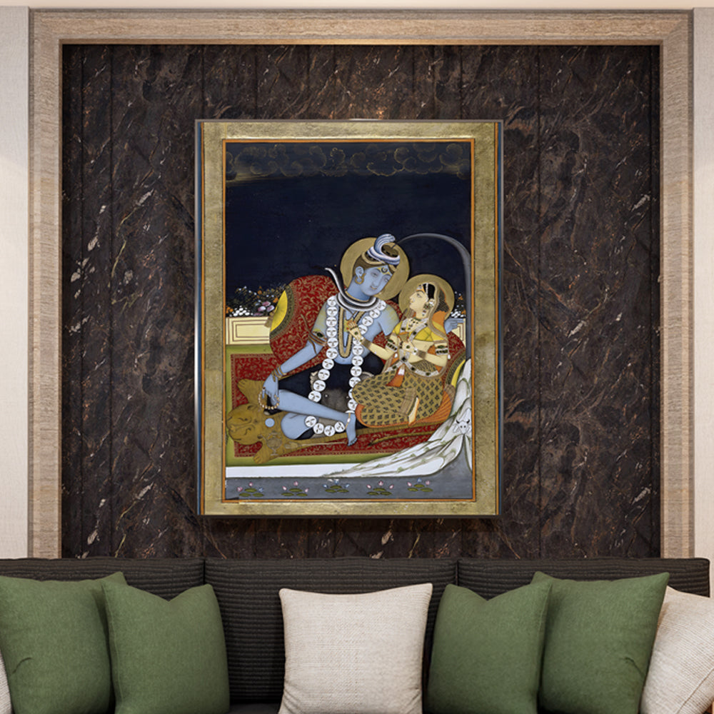 Shiva Parvati Miniature Painting by Krutik – Divine Indian Classic Art