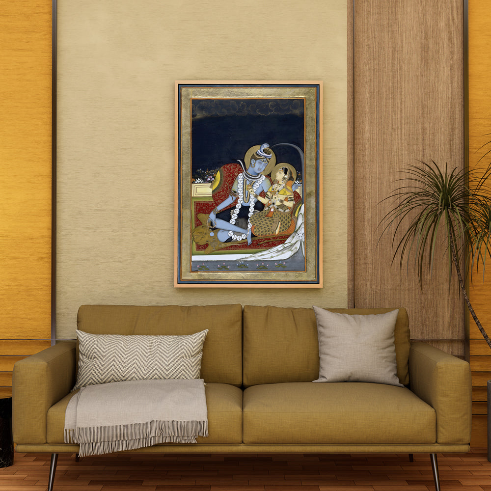 Shiva Parvati Miniature Painting by Krutik – Divine Indian Classic Art