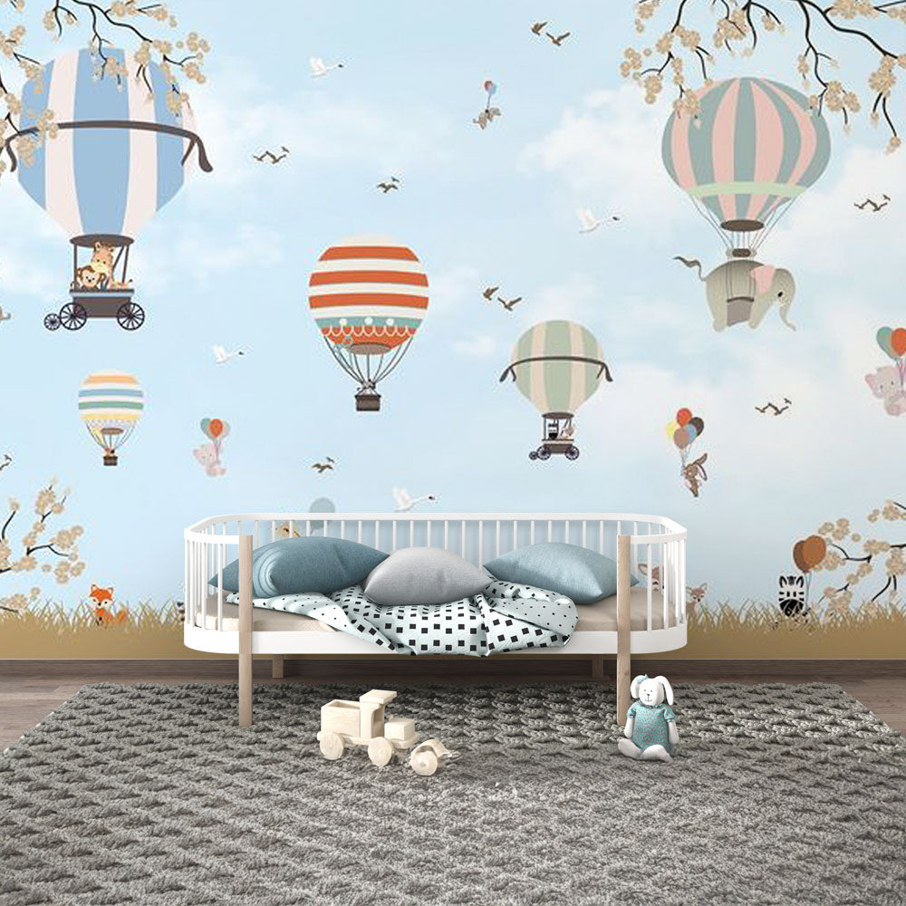Balloon Safari Adventure – Whimsical Animal Wallpaper for Kids