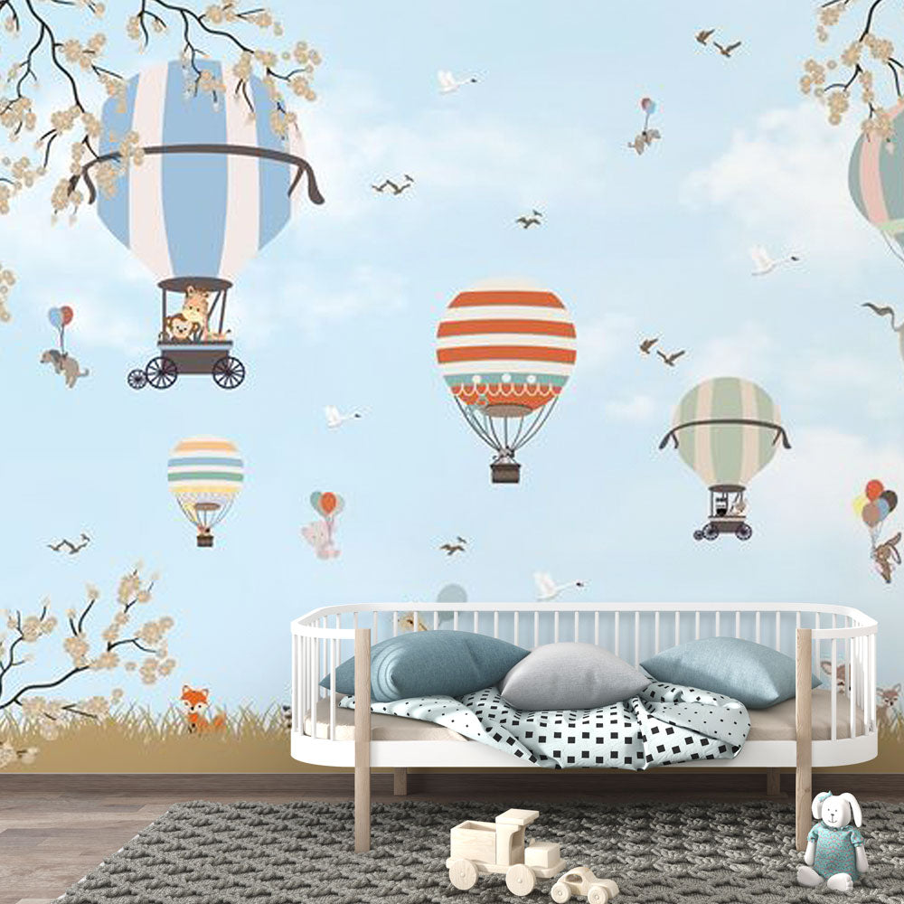 Balloon Safari Adventure – Whimsical Animal Wallpaper for Kids