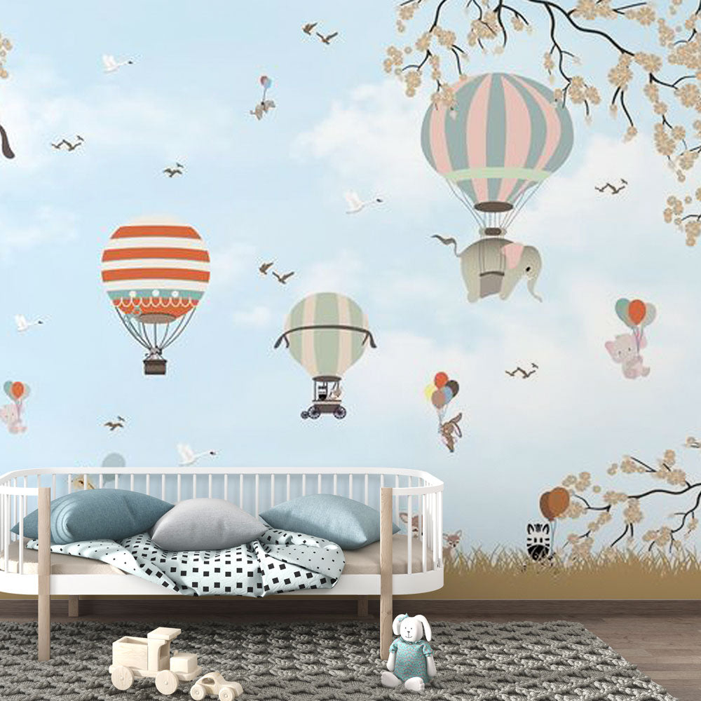 Balloon Safari Adventure – Whimsical Animal Wallpaper for Kids