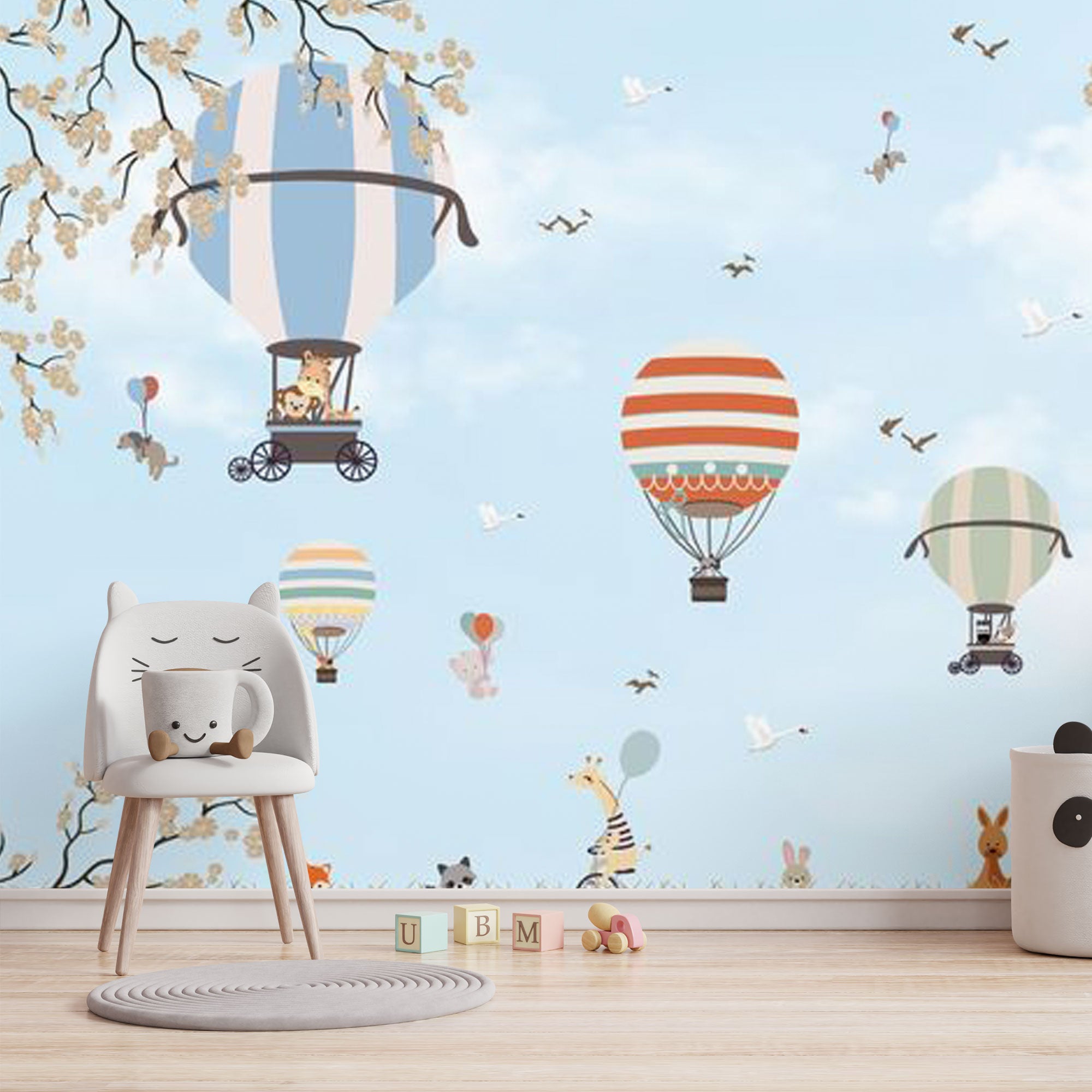Balloon Safari Adventure – Whimsical Animal Wallpaper for Kids