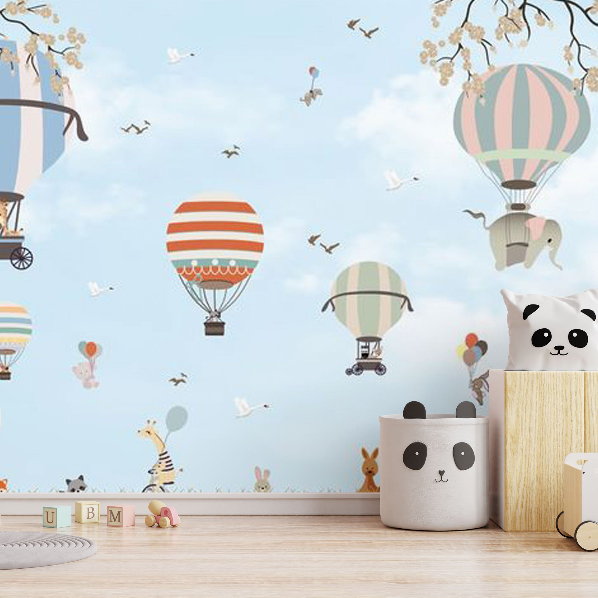 Balloon Safari Adventure – Whimsical Animal Wallpaper for Kids