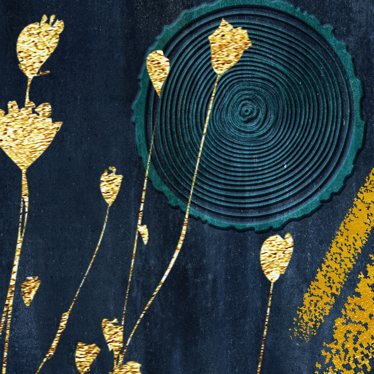 Lunar Echo – Modern Abstract Blue & Gold Wall Art by Krutik.