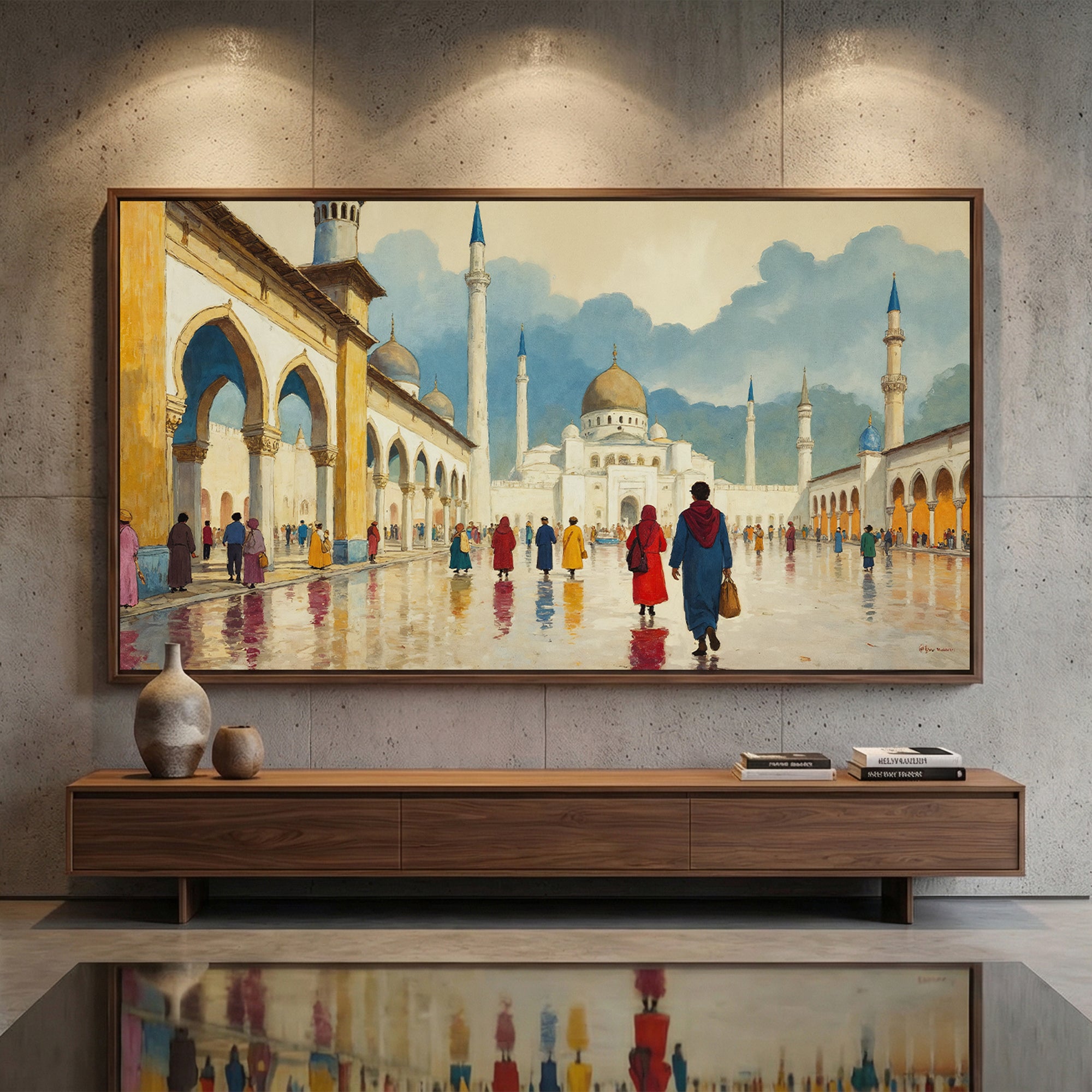 Mosque Courtyard Wall Art | Islamic Architecture Canvas Painting | Grand Mosque Wall Decor
