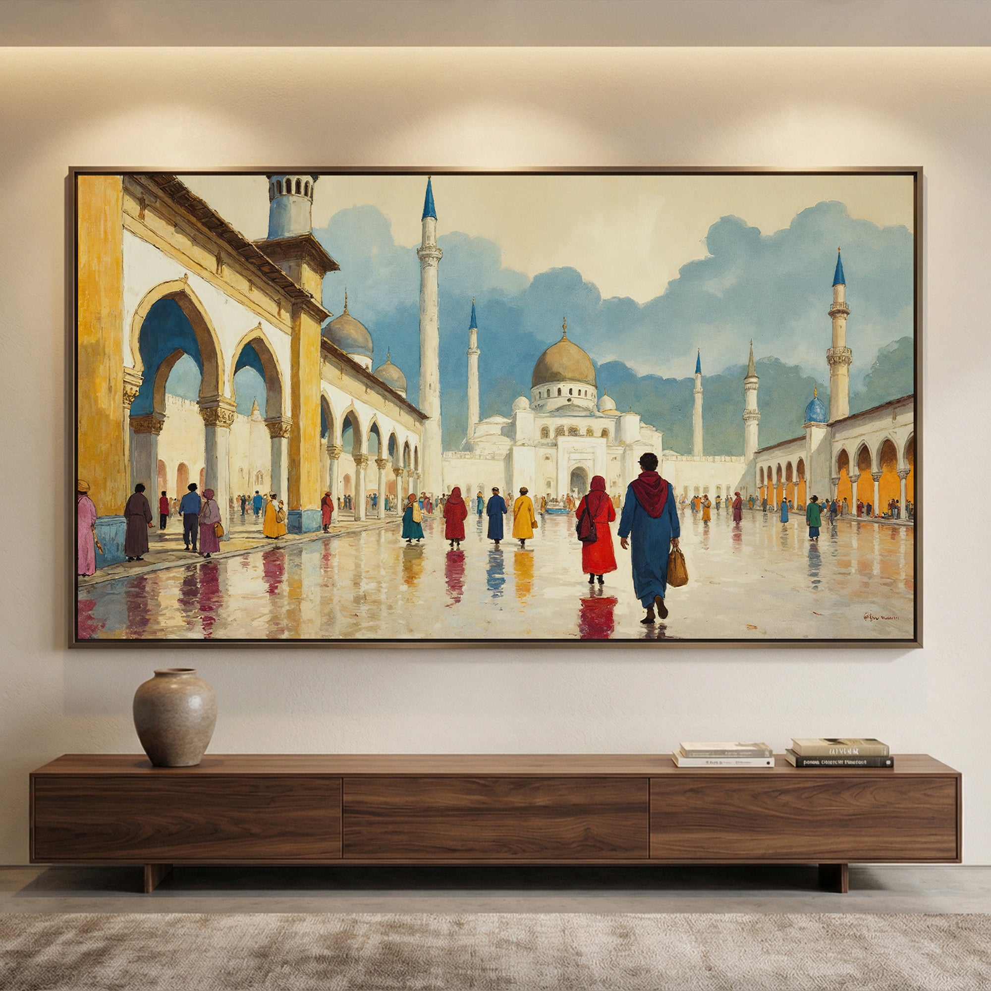 Mosque Courtyard Wall Art | Islamic Architecture Canvas Painting | Grand Mosque Wall Decor
