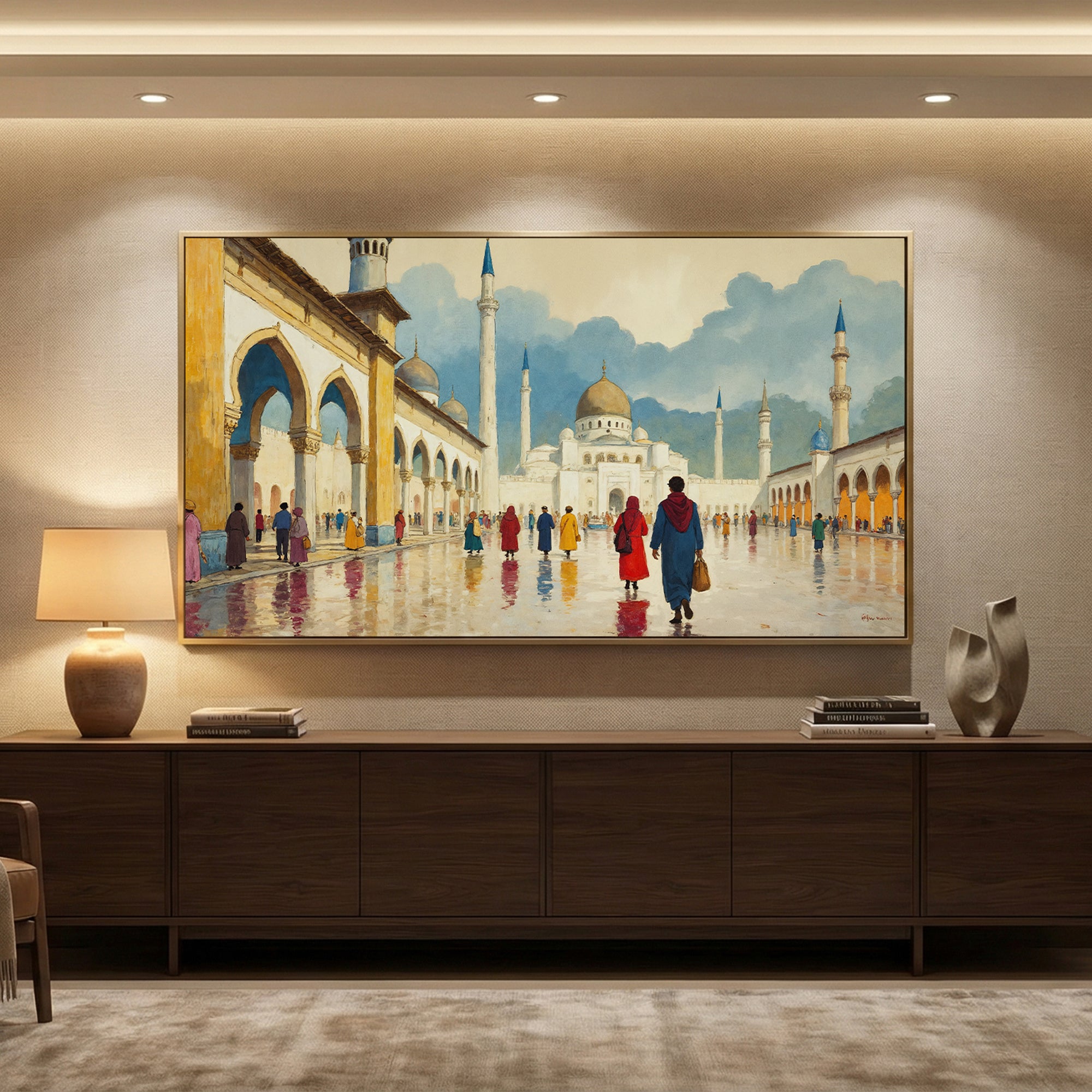 Mosque Courtyard Wall Art | Islamic Architecture Canvas Painting | Grand Mosque Wall Decor