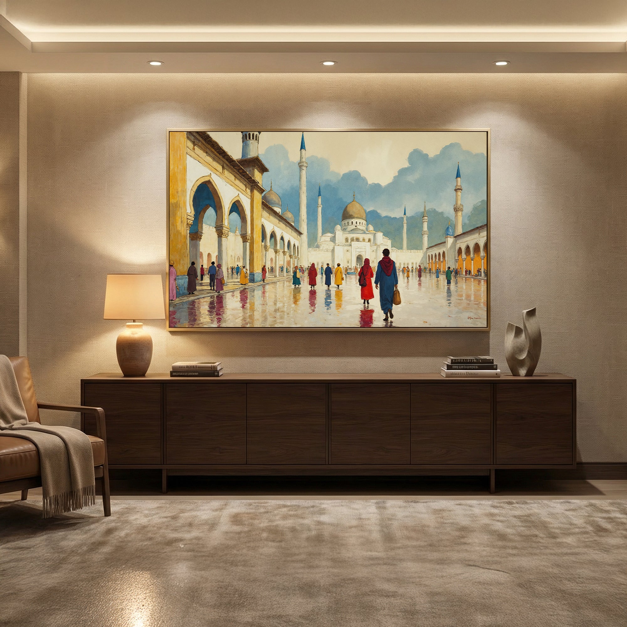 Mosque Courtyard Wall Art | Islamic Architecture Canvas Painting | Grand Mosque Wall Decor