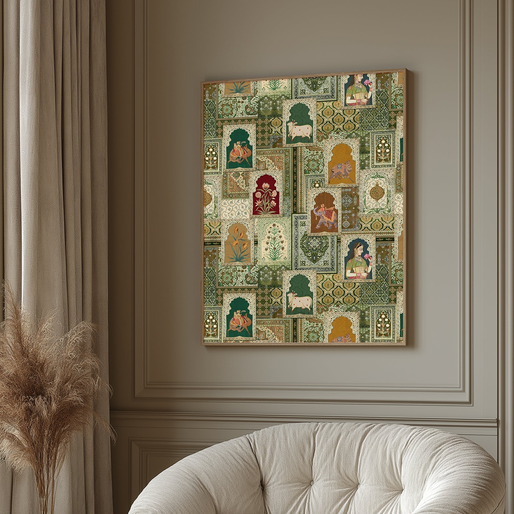 Mughal Miniature Collage Wall Art by Krutik – Regal Indian Heritage Painting