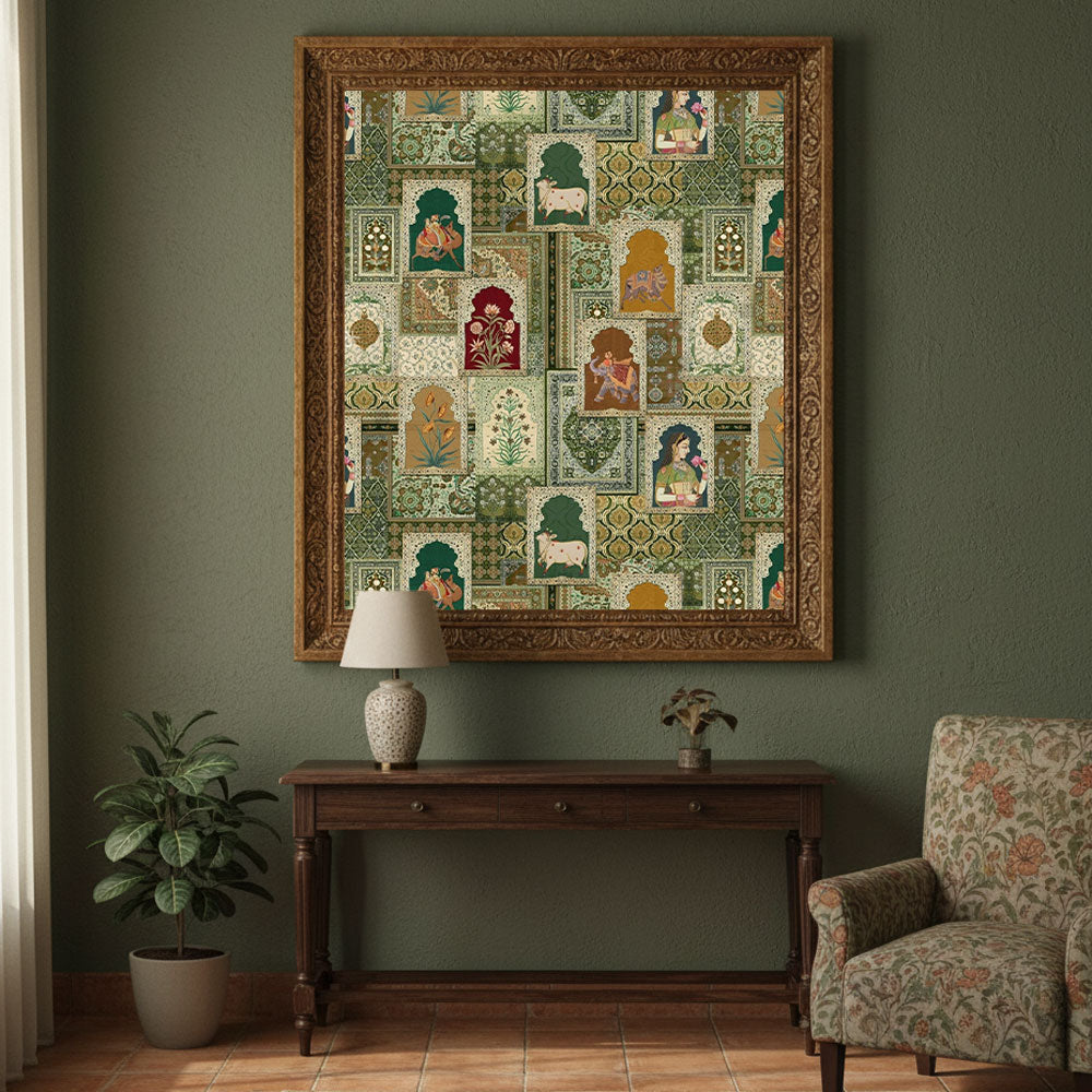 Mughal Miniature Collage Wall Art by Krutik – Regal Indian Heritage Painting