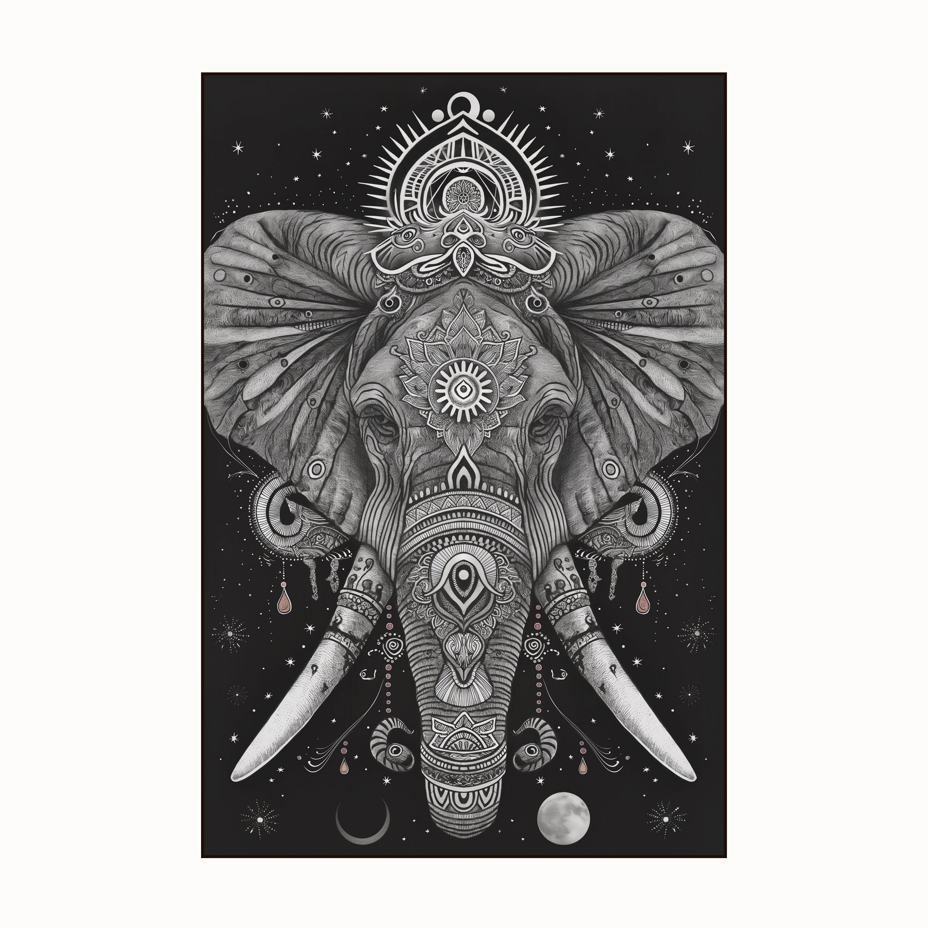 Mystic Elephant Canvas Painting – Sacred Spiritual Wall Painting for Home.