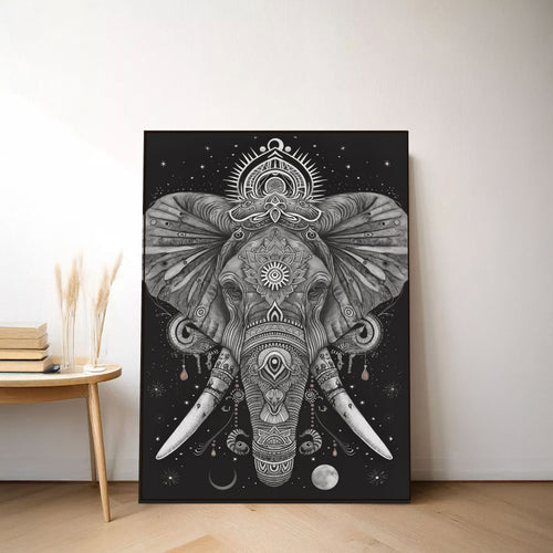 Mystic Elephant Canvas Painting – Sacred Spiritual Wall Painting for Home.