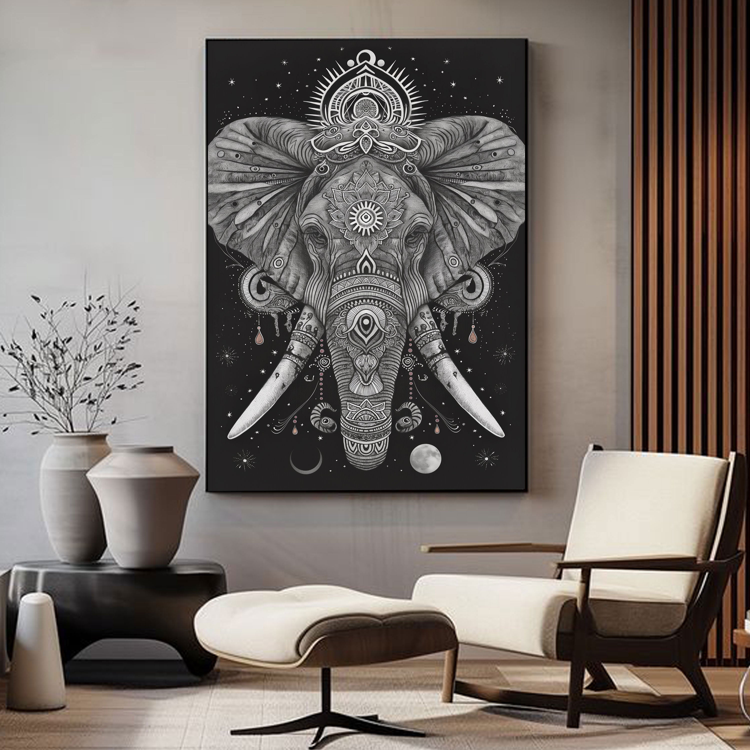 Mystic Elephant Canvas Painting – Sacred Spiritual Wall Painting for Home.