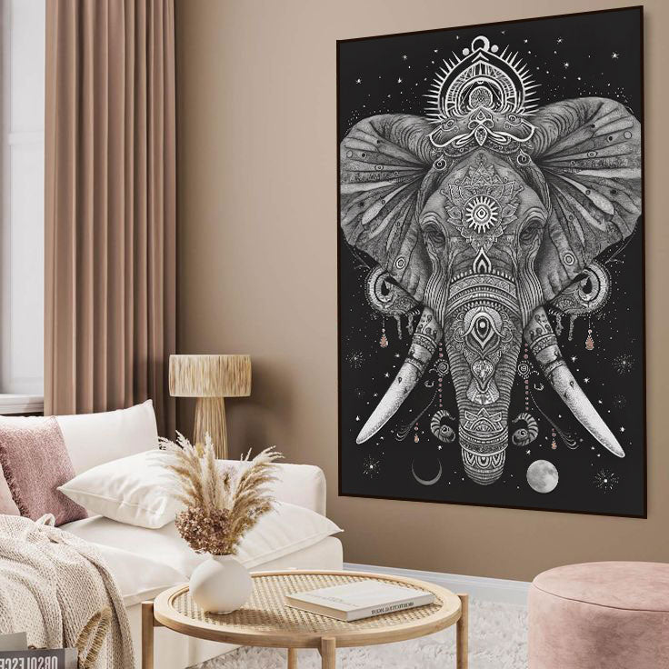 Mystic Elephant Canvas Painting – Sacred Spiritual Wall Painting for Home.