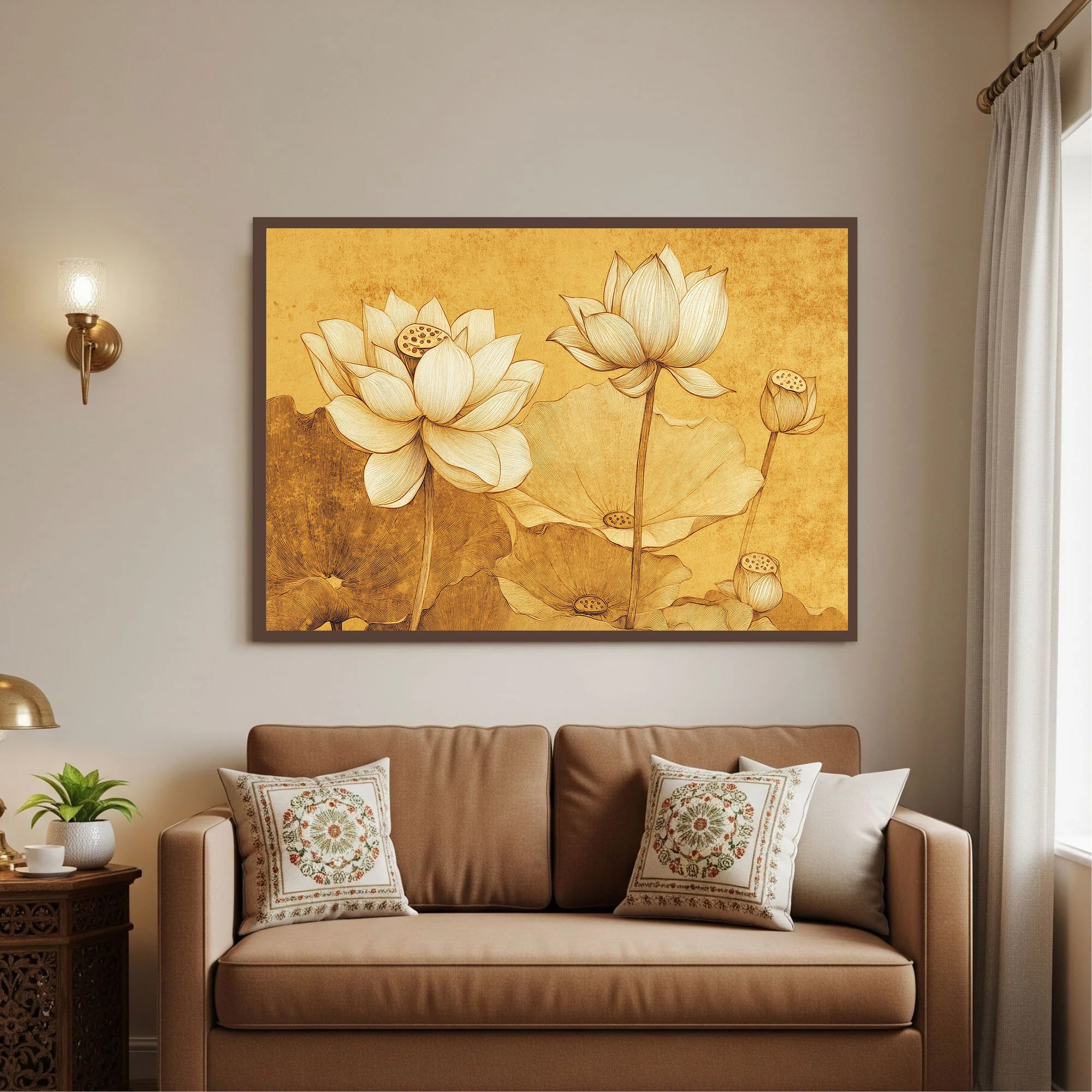 Blooming White Lotus Flowers Painting by Krutik – Elegant Botanical Wall Art