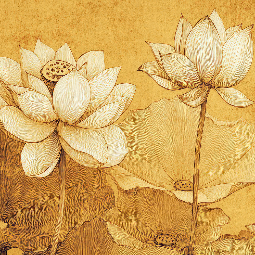 Blooming White Lotus Flowers Painting by Krutik – Elegant Botanical Wall Art