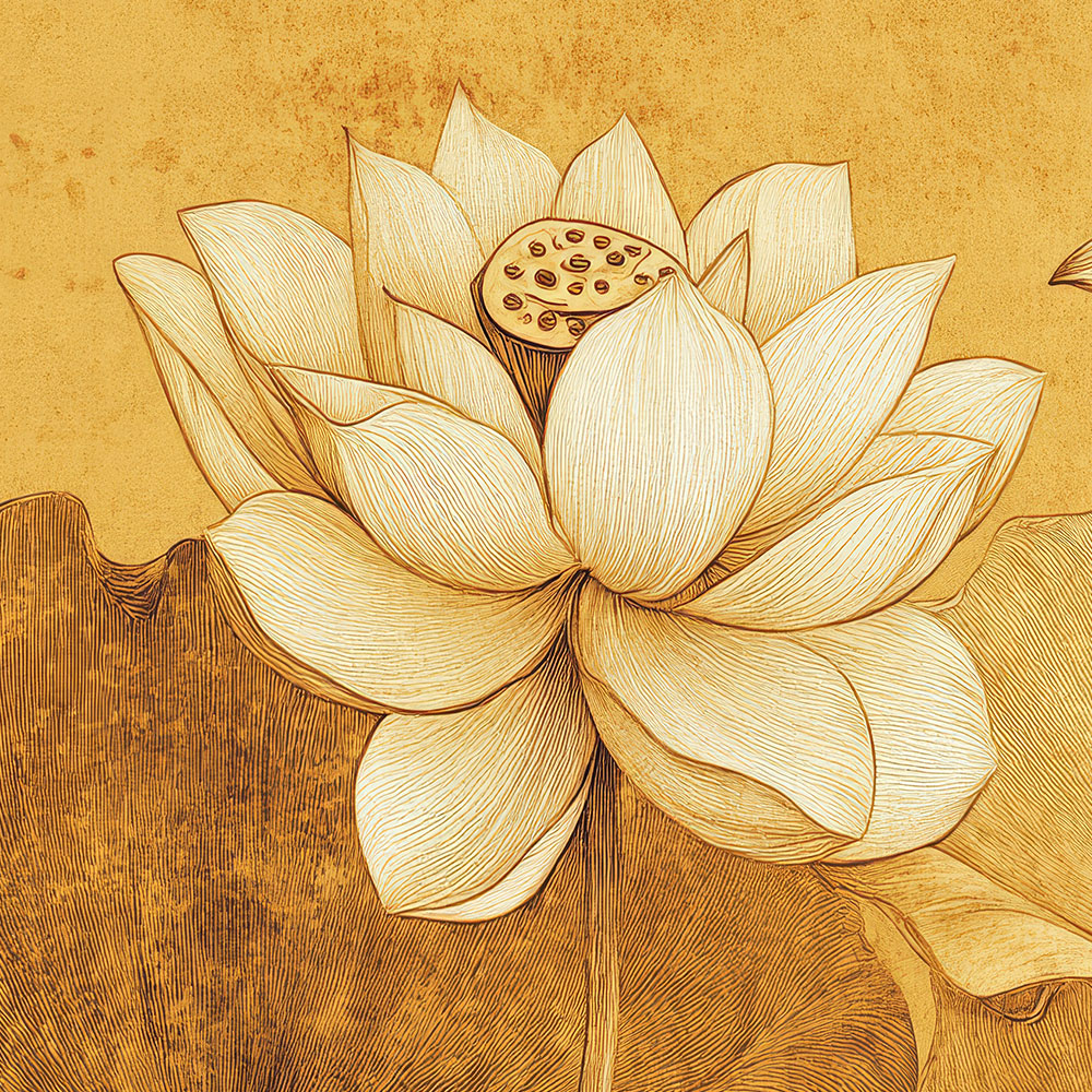 Blooming White Lotus Flowers Painting by Krutik – Elegant Botanical Wall Art