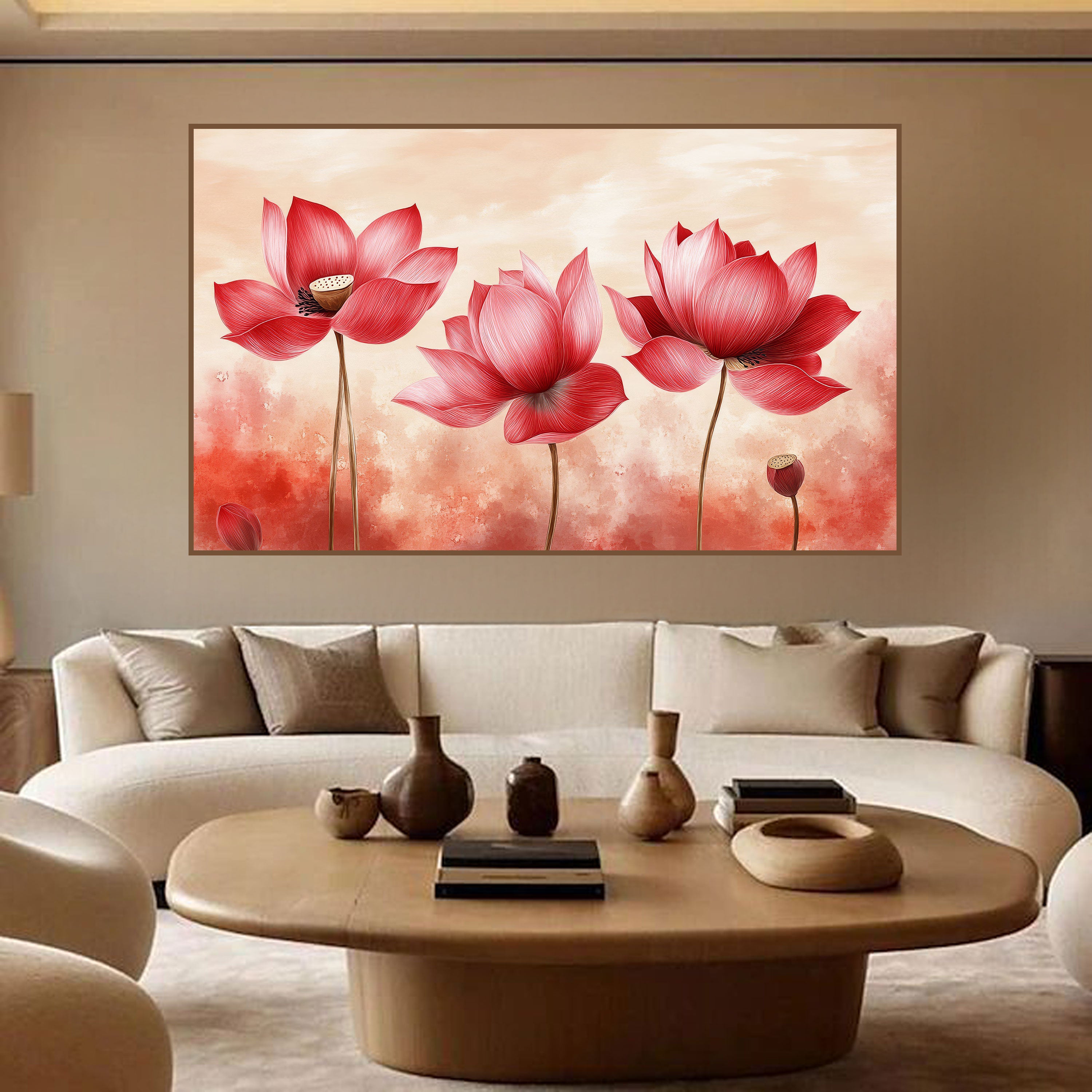 Pink Lotus Bloom Canvas Painting – Spiritual Floral Wall Art for Home.
